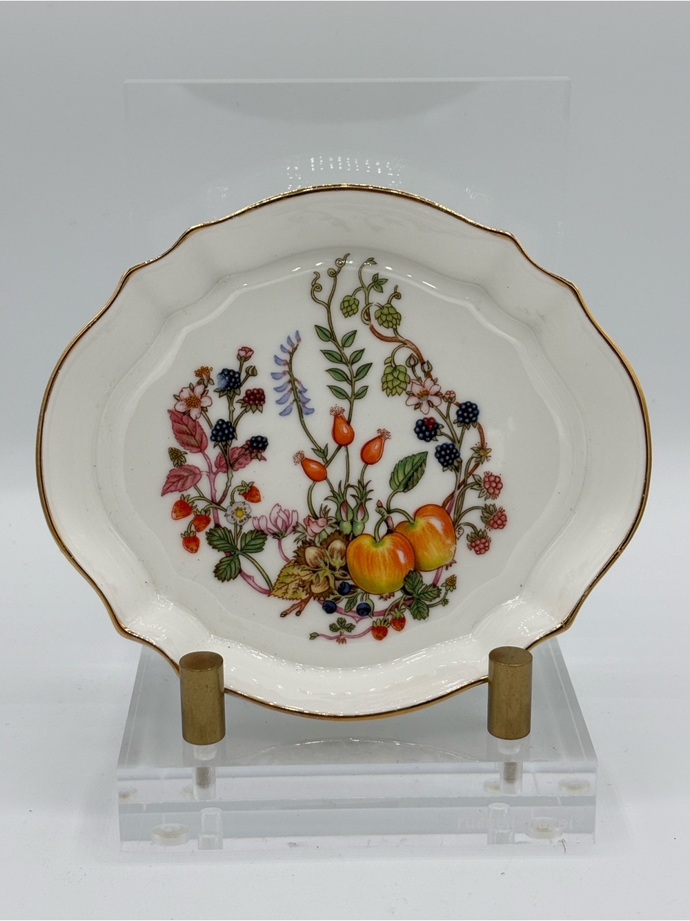 Hammersley Fine Bone China England Trinket Dish Fruit Floral Gold Trim 5.5”
